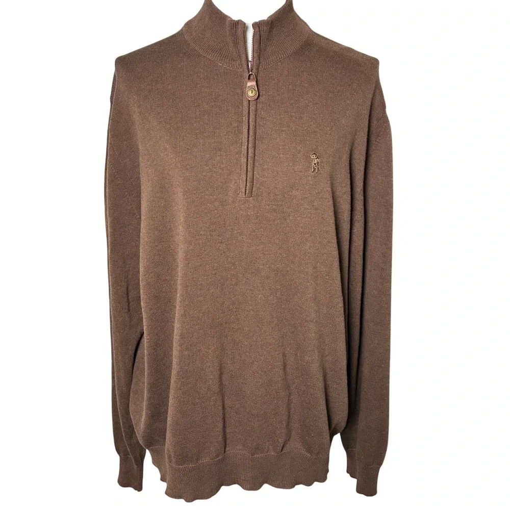 Southern Casanova Quarter Zip Sweater Brown Italian Cotton Knit Mens Large